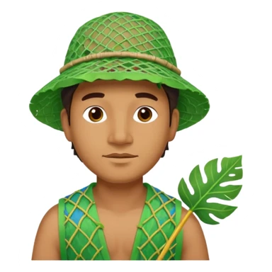 Hawaiian man with colorful cloth and leaf hat green and fishing net sticker
