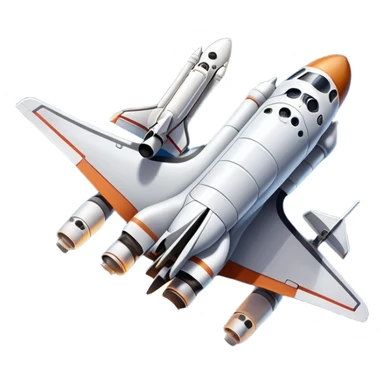 An icon featuring a space shuttle and an airplane against a starry sky, symbolizing aerospace technology. The design includes rocket boosters and satellite orbits, representing the exploration of space and advanced aviation. Transparent background sticker