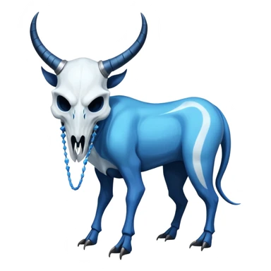 Shiny Dark Edgy  Inteleon-Amaura-Fakémon-hybrid-creature (full body) with a horned animal-skull-mask sticker