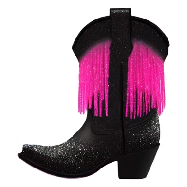 Realistic short neon pink to black ombre fashion cowgirl boot with sparkly shiny glitter fringe on them. sticker
