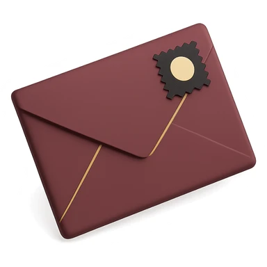 a letter envelope in burgundy color, realistic lighting and depth, matte background sticker