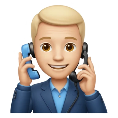 3D emoji style man talking on phone, holding a smartphone to his ear, smiling, rounded face, soft shading, glossy texture, Apple iOS emoji style, clean white background, centered, high detail, sticker style
 sticker