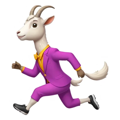 friendly anthropomorphised goat jogging upright in a colourful suit, standard pose sticker