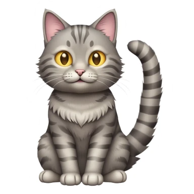 cinematic-[grey tabby cat]-realistic-full-body-sitting-emoji,-tail-curled-playfully-around-its-paws,-head-tilted-dramatically,-scruffy-[grey]-fur,-simplified-yet-realistic-focused-features,-highly-detailed,-glowing-with-an-almost-sarcastic-glow sticker