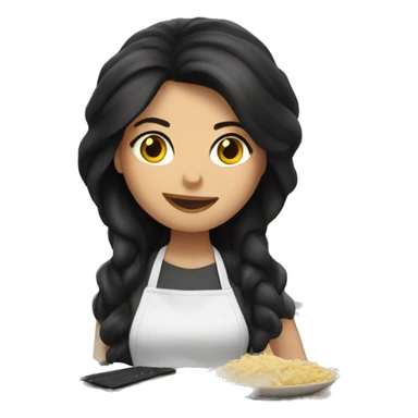 White woman with long black hair cooking  sticker