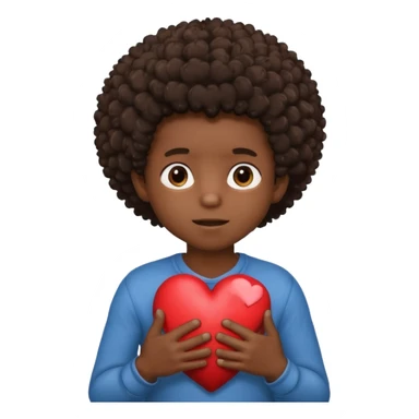 I want a black boy with chocolate skin and a small messy afro holding a heart close to his chest with his hands over the heart as if to present it to someone he loves. sticker