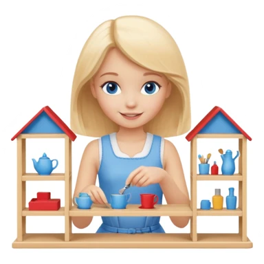 smiling girl arranging furniture in doll house sticker
