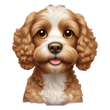 brown cavapoo with white spot around the nose (not on the top of the head) and on the chest, with brown eyes. Frontal look sticker