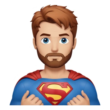Adult Superman-with redish brownish messy hair-full neatly trimmed beard-blue eyes-hand heart  sticker