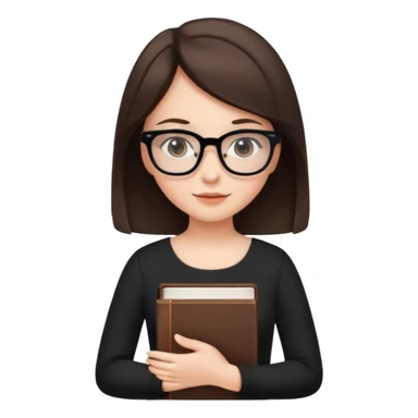 a cute brunette girl in a black dress wearing glasses  with two hands  sticker