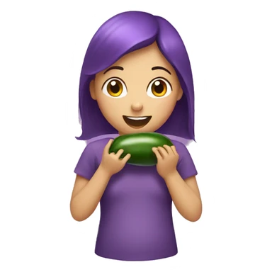 Girl eating eggplant sticker