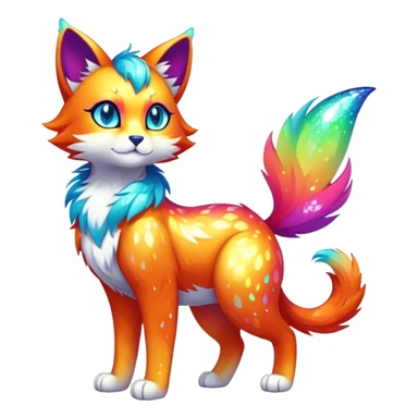 Vibrant multicolored Falvie-Fionbri-creature-sparkle-feline-fursona, full body sticker