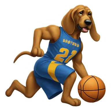 A blue and Gold bloodhound dunking a basketball! sticker