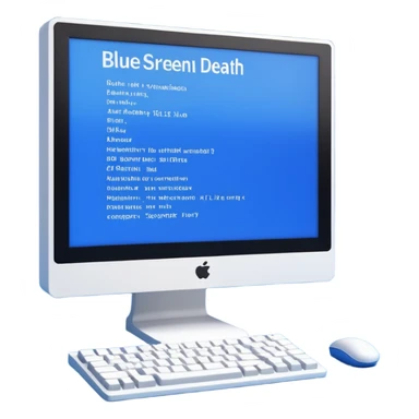 3D render of Blue Screen of Death, digital glitch art aesthetic, data corruption visual, computer monitor displaying a solid blue screen with white text, pixelated distortion, emoji style, isolated on white background --v 6.0. sticker