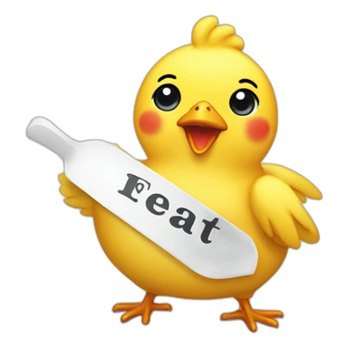 yellow chicken with bib that says Let's Eat! sticker