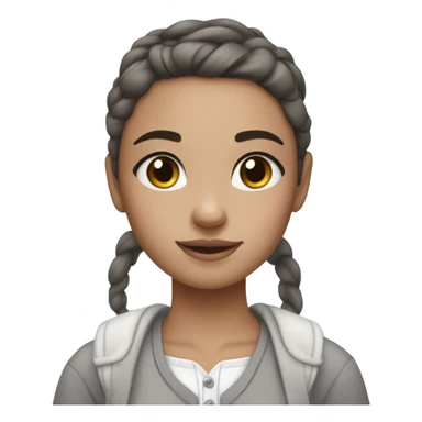 A cute brunette girl with clean girl makeup with a ponytail with a white bow wearing grey comfy clothes sticker