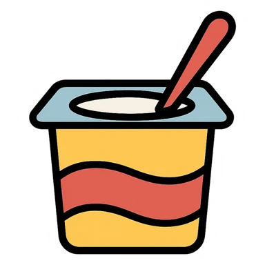 yogurt container with a spoon sticking out, clean design, minimalistic sticker