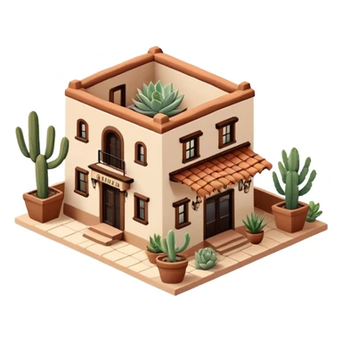 Isometric exterior little black, beige, and white southwestern desert Mexican restaurant, dollhouse style 3D realistic  sticker