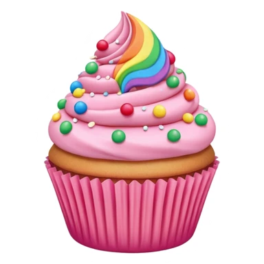 pink and rainbow cupcakes, pink hearts, rainbow sticker