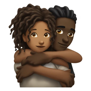 Brown girl with wavy hair hugging black boy who has dreads  sticker