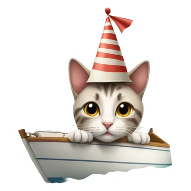 cat wearing a birthday hat on a sailboat sticker