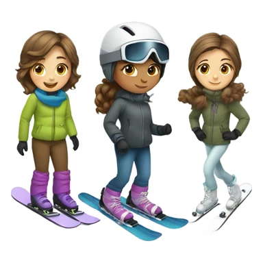 girl skiing and girl snowboarding with brown hair  sticker