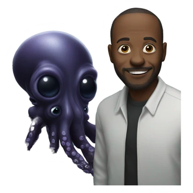 Black Alien Octopus next to a man sticker