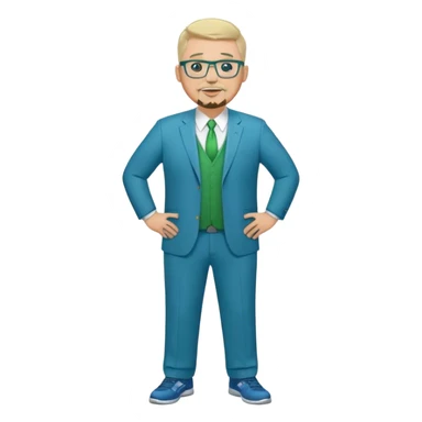 Full Body white male plus size wearing glasses with a goatee with light blonde and gray very short hair happy basketball head Coach in blue and green suit sticker