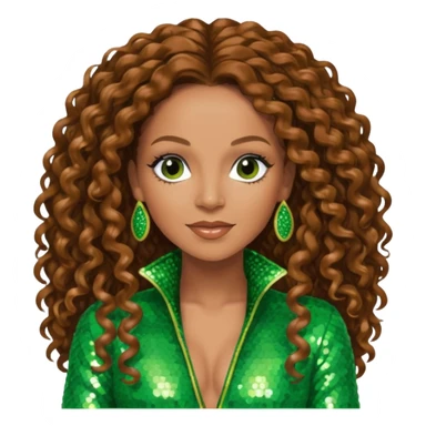 Mel B from Spice Girls with long brown curly hair, green sequin outfit sticker