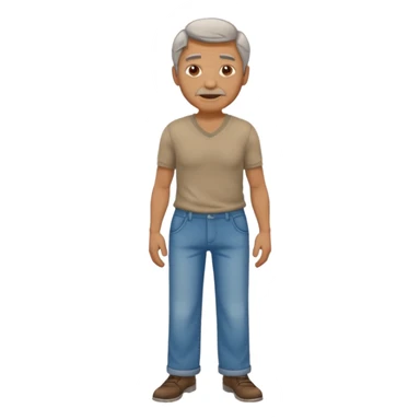 Clothed mature man standing, facing viewer, holding his crotch sticker