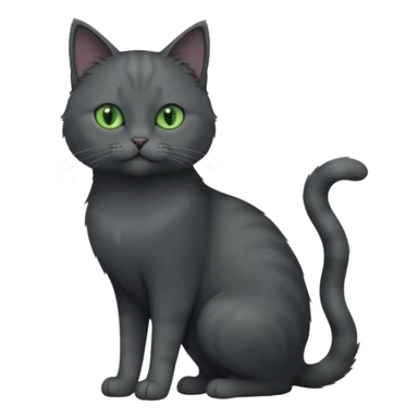 full body view of beautiful female solid dark grey cat with green eyes, grey face, white toes and white patch on chest sticker