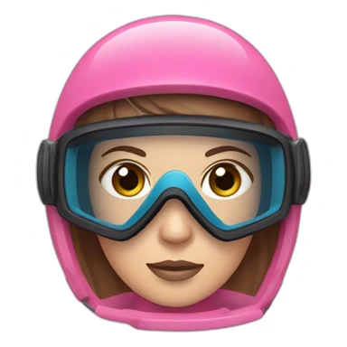 a woman with a scuba diver gear. pink scuba diver mask, with blues eyes inside. brown largue and straight hair sticker