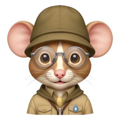 humaniod mice with a scout hat with glasses sticker