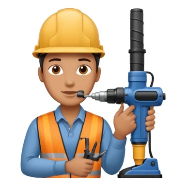 emoji of a human operator who's drilling a panel. cartoon style sticker