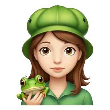 girl with brown hair wearing frog hat sticker