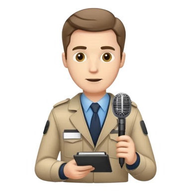 white man journalist with press badge notepad and microphone sticker