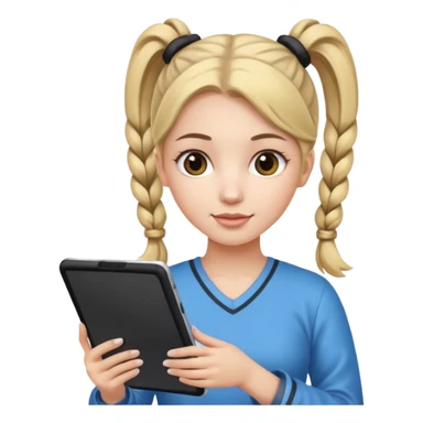 woman with two ponytails hair with tablet sticker