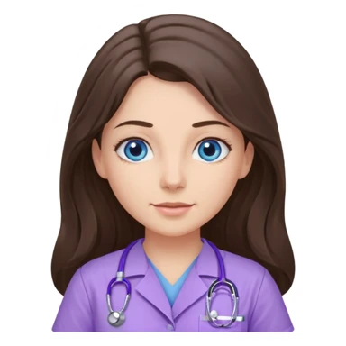 pretty brunette nurse with long hair and blue eyes in lilac scrubs sticker