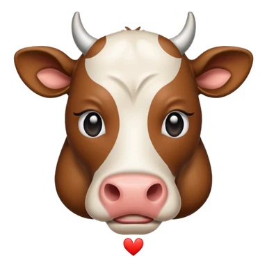 cow emoji with neutral or slightly sad expression, broken heart symbol nearby, simple and clear design sticker