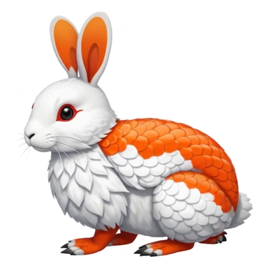 Rock Ptarmigan-Snowshoe-Hare-Koi-Fish-Pokémon-Fakémon-Animal-hybrid, full body, with red marking over eye sticker