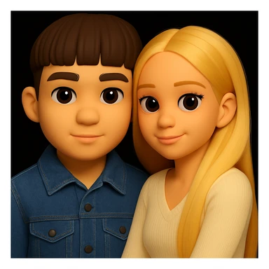 Change the boy's outfit to a denim jacket, keeping the 3D emoji style unchanged. The girl should remain the same. Maintain the microsoft style 3d fluent emoji look. sticker