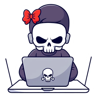 girl Punisher skull with bow typing on laptop sticker