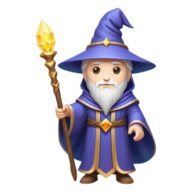 Clash of Clans aesthetic: Cinematic heroic powerful Wizard Hero Emoji, rendered in a 3D vector-style similar to standard emojis with minimal shading and bold, simplified shapes. A compact, isometric figure draped in flowing enchanted robes and wielding a mystical staff, softly glowing with an arcane magical charm. Simplified yet unmistakably iconic, highly detailed and consistent, glowing with a soft radiant glow and high shine. Stylized with a touch of whimsical sorcery and a soft glowing outline, capturing the essence of a powerful wizard ready to cast spells with a friendly, playful spirit! sticker