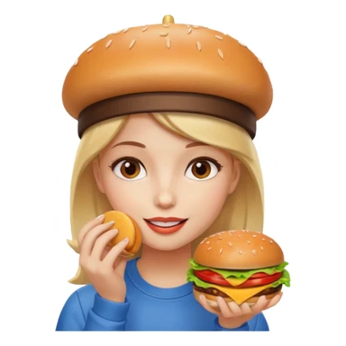 girl in a cap with a burger logo, eating burgers sticker