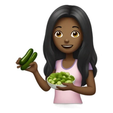 black long hair woman eating pickles sticker
