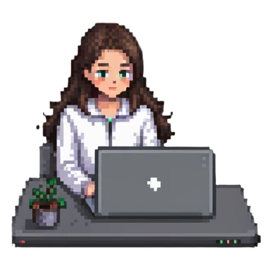 brunette girl working on a laptop sticker