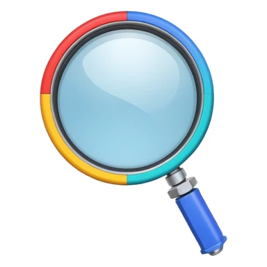 mechanical magnifying glass with industrial look, bolts and screws, colorful and minimal, emoji style, no text sticker