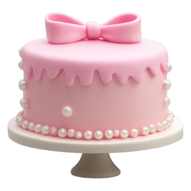 light pink cake with mini bows around it and white pearls sticker