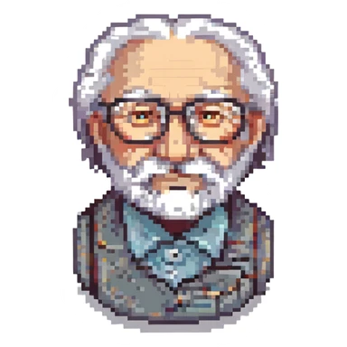 grandfather pensioner in pixel art style sticker