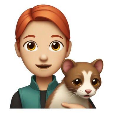 girl with red hair, with divided eyes, holding a ferret in her arms sticker